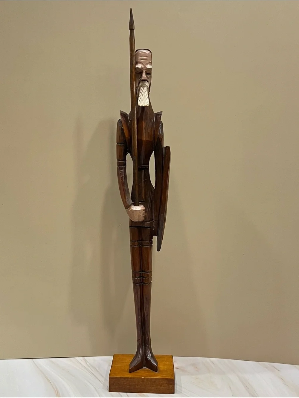 Mid Century Modern Hand Carved Wood Don Quixote Statue Brutalist Spanish Revival